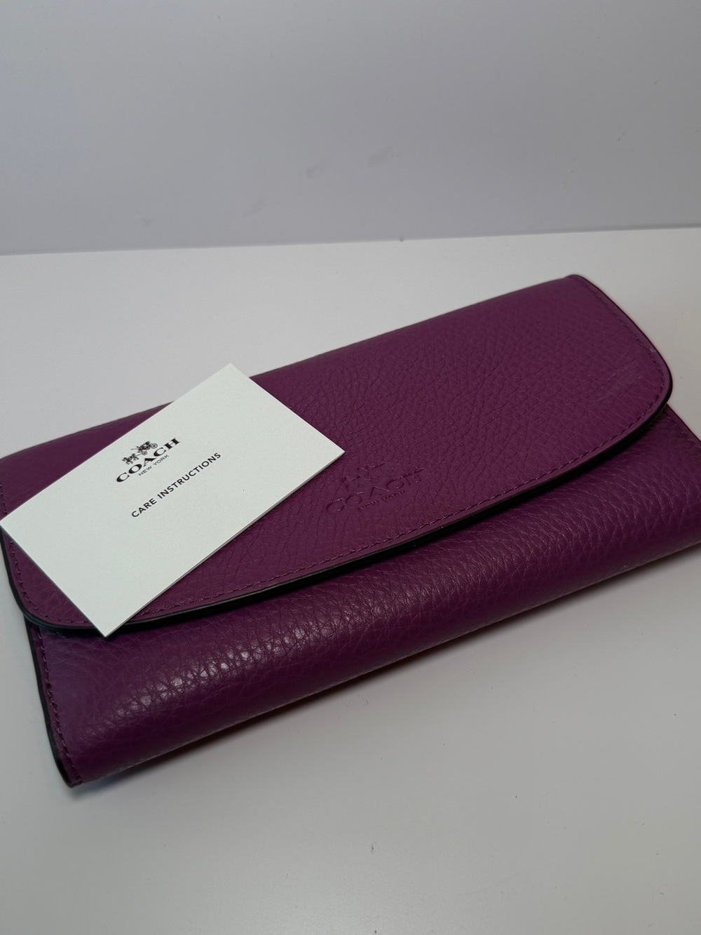 Coach Pebbled Leather Continental Wallet — Plum Purple